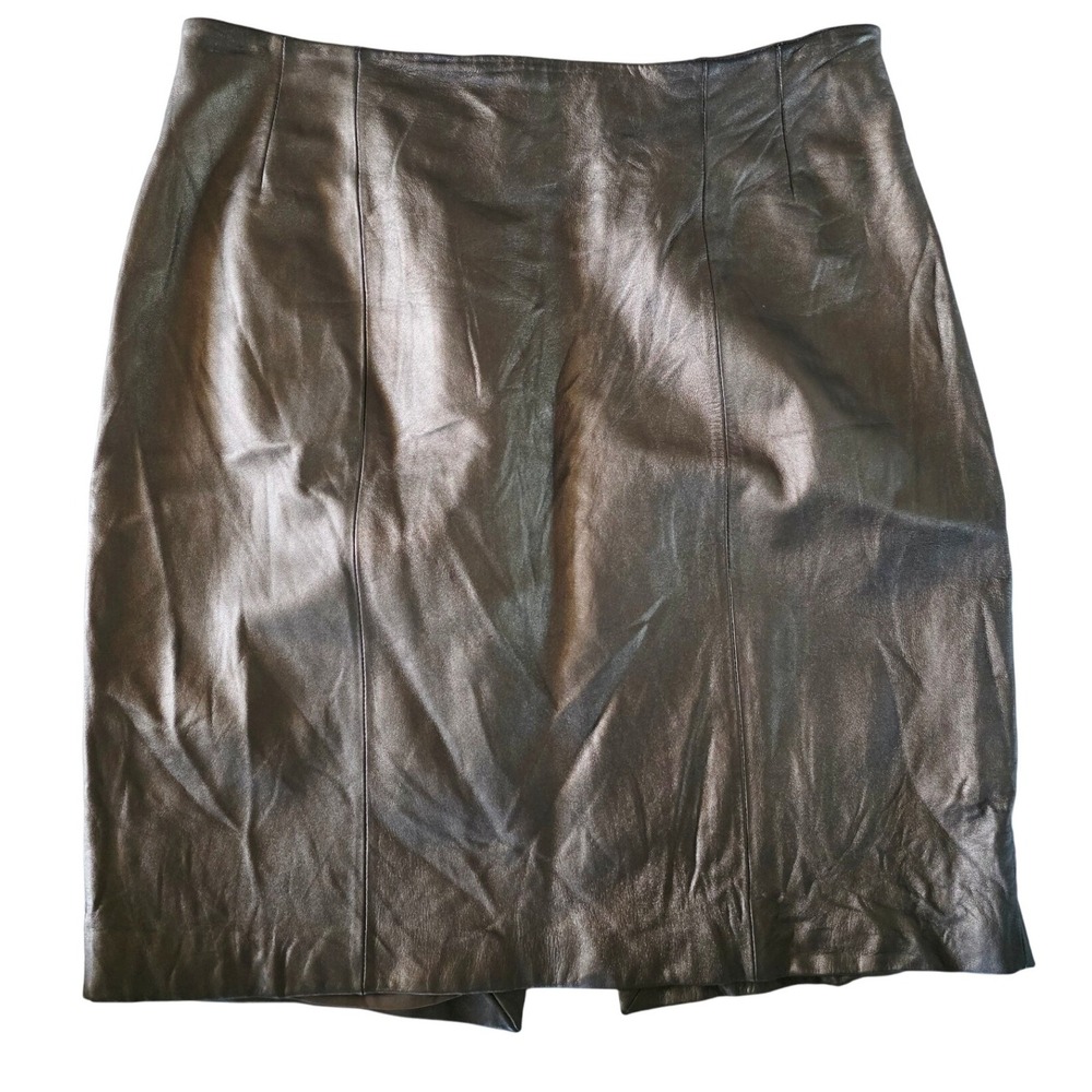 Lord & Taylor Womens 18W Metallic‎ Bronze Leather Vintage Skirt Back Slit Zipper